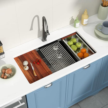 36 Undermount Black Kitchen Sink Workstation 16 Gauge Stainless Steel 9 In Deep Kitchen Sinks with Practical Accessories