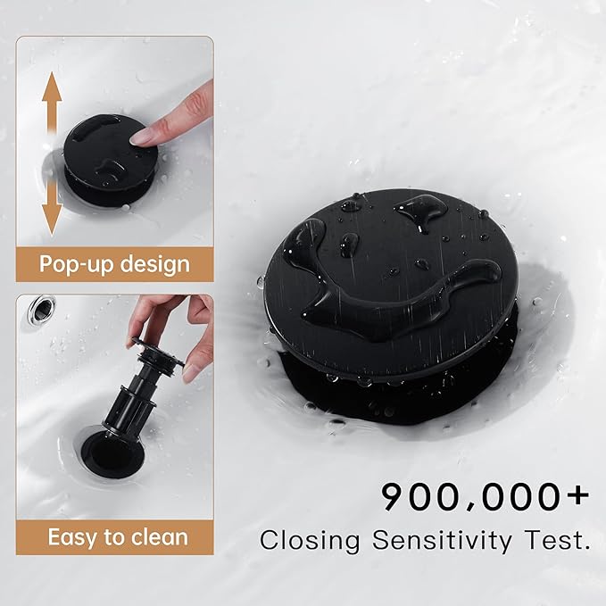Fransiton Matte Black Bathroom Faucet Single Hole with Pop-Up Bathroom Drain and Flexible Hoses Single Handle Bathroom Sink Faucet w/Deck Plate(1 or 3 Hole) for Vanity Sinks, RV, Farmhouse