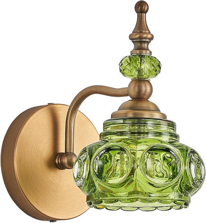 Vintage Wall Sconces Bathroom Vanity Lighting Fixtures Beautiful Wall Light with Green Glass Lampshade for Bedside Bedroom Doorway Bathroom