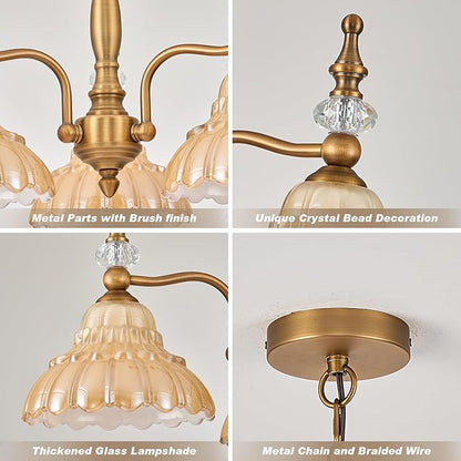 HDDFL Chandelier 3 Lights Chandeliers Lamp Modern Pendant Lighting Fixtures for Dining Room Entryway Living Room Bedrooms Kitchen Brown and Brass