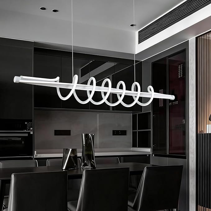 Kitchen Island Lighting, 3-Color LED Dining Room Light Fixture, 43.3" Adjustable Height Led Pendant Lighting for Kitchen Island, Black Chandeliers for Dining Room