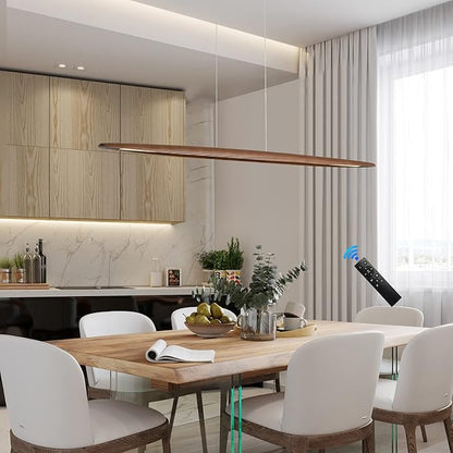 YISDESIGN 39" Wood Linear Pendant Light LED Dimmable Hanging Light Dinning Room Light Fixture Island Lights 24w for Dining Room Kitchen Island Bar Walnut Color
