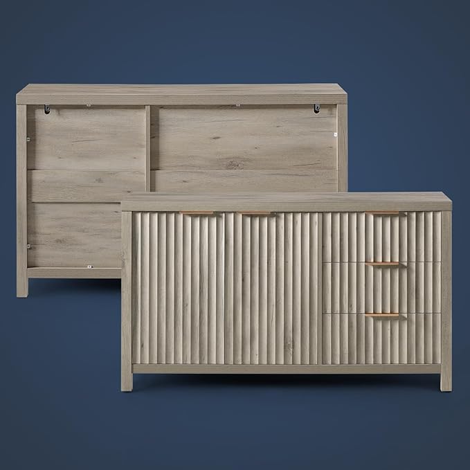OAKHAM HOME Oxford Fluted Storage Sideboard Large Buffet with Adjustable Shelves, Multifunctional Accent Console Cabinet for Living Room