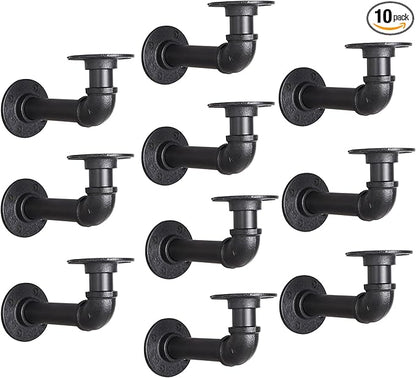 Industrial L Pipe Shelf Brackets for 8-16 in Depth Wood,Heavy-Duty 3/4" Iron,Wall Mount Floating Shelf Bracket L Metal Pipe Shelving Brackets for Wood-Black DIY Pipe Shelves(7.5*3.1 Inch 10 Pack)
