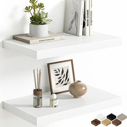 Floating Shelves Set of 2, 12 Inch Deep Floating Shelves with Heavy Duty Brackets, 20'' Rustic White Wood Wall Mounted Shelf for Bathroom, Bedroom, Living Room & Kitchen, Modern Home Decor Storage