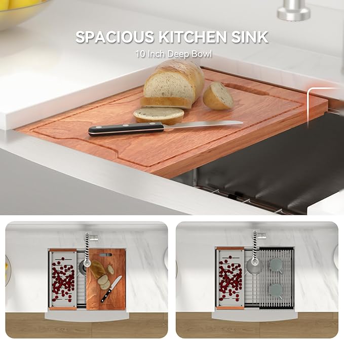Lordear 24" Farmhouse Sink Short Apron Front Ledge Workstation 24" x 21" Farm Sink 16 Gauge Stainless Steel Single Bowl Kitchen Farm Sinks