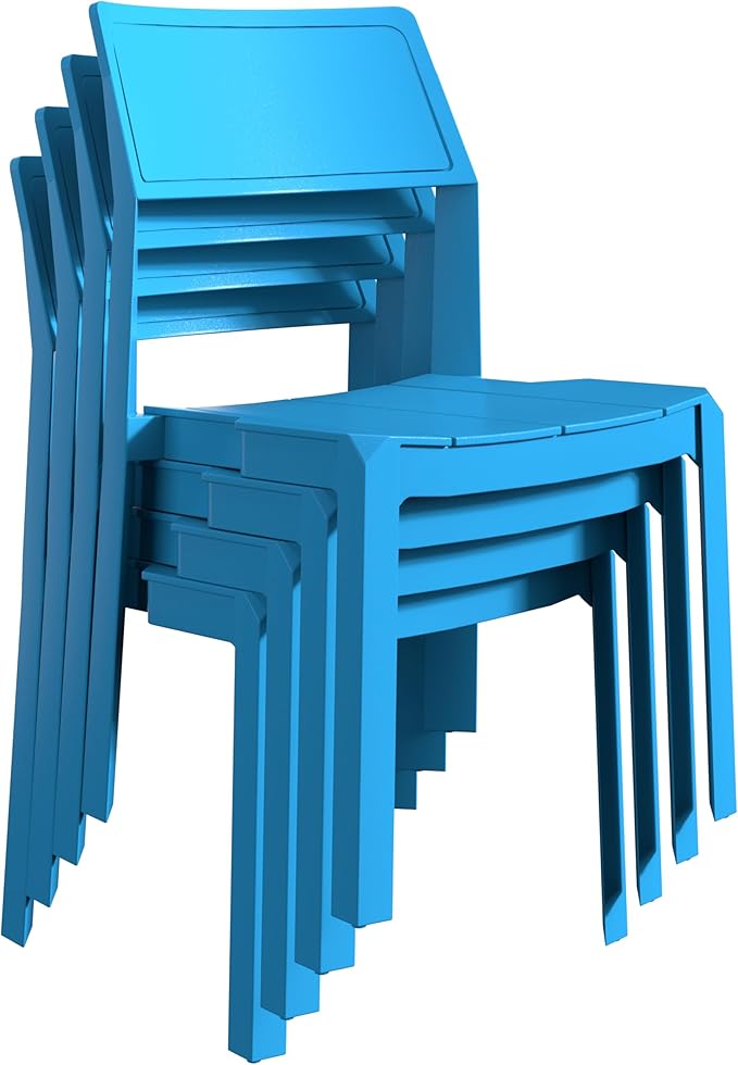 VECELO 4 Pack Plastic Dining Chairs, Stackable Patio Chairs for Indoor Outdoor Use in Kitchen, Poolside, No Assembly Required, Blue