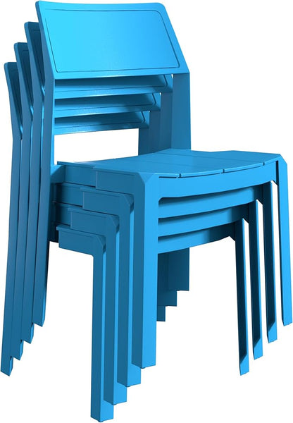 VECELO 4 Pack Plastic Dining Chairs, Stackable Patio Chairs for Indoor Outdoor Use in Kitchen, Poolside, No Assembly Required, Blue