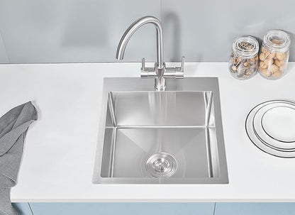 17 inch Drop in Kitchen Sinks - TSIBOMU 17x19 inch Single Bowl Single Hole Topmount Kitchen Sink, 18 Gauge Stainless Steel Handmade Small Kitchen Bar Sink, Brushed