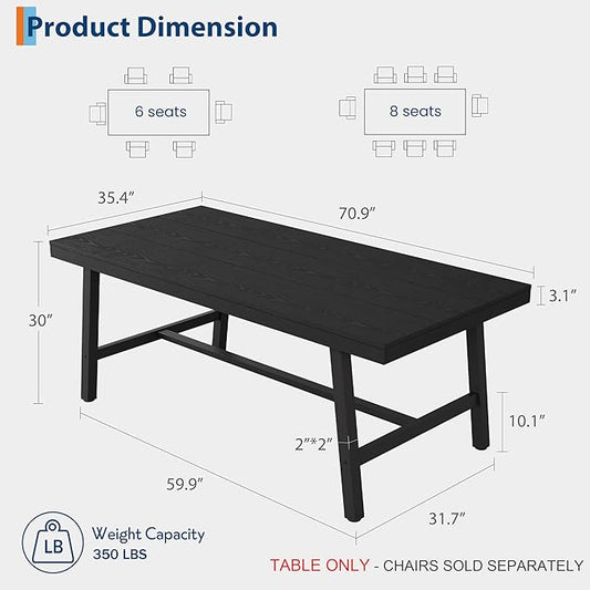 GarveeHome 70.87 Inch Industrial Dining Room Table for 6-8 People, Long Rectangular Table for Dining Room & Kitchen, Heavy Duty Metal Frame, Black
