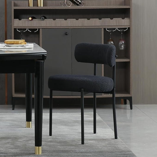 DYHOME Black Dining Chair One Chair for Kitchen Dining Room,Upholstered Boucle Dining Chair with Black Metal Legs,Curved Backrest Modern Dining Room Chair
