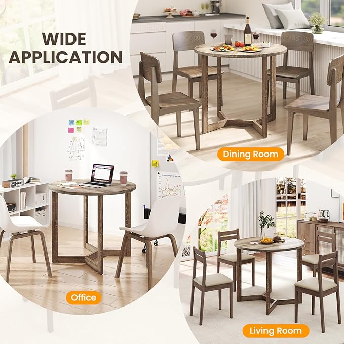 36’’ Round Dining Table, Dinner Table for 4 w/Rubber Wood Legs & Wing-Shaped Frame, Farmhouse Kitchen Table for Dining Living Room, Apartment, Bar, Restaurant, Bistro (Oak)
