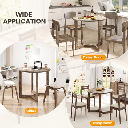 36’’ Round Dining Table, Dinner Table for 4 w/Rubber Wood Legs & Wing-Shaped Frame, Farmhouse Kitchen Table for Dining Living Room, Apartment, Bar, Restaurant, Bistro (Oak)