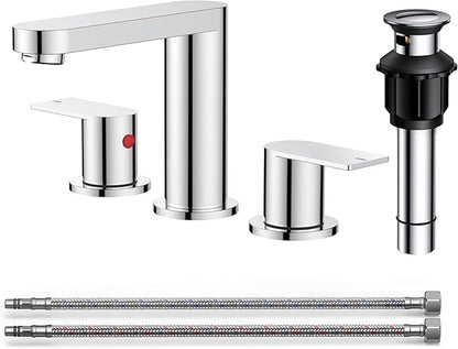 FORIOUS Bathroom Faucets 3 Hole Chrome, 8 Inch Widespread Bathroom Sink Faucet with Pop-up Drain and cUPC Supply Lines for Basin, Vanity, Laundry Room and Restroom