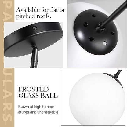 Bagood 10 Inch Globe Pendant Light Contemporary Globe Pendant Lights Black Mid Century Pendant Light Adjustable Hanging Light Fixture Matte Black Finished with Milk Glass Lampshade for Kitchen Island