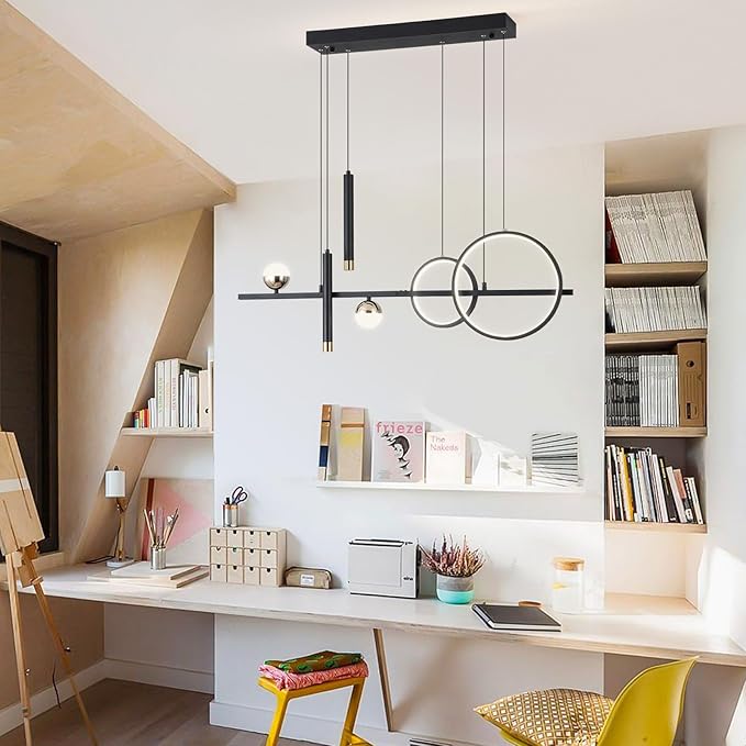 ORANOOR LED Modern Chandeliers for Dining Room, Dimmable Black Gold Chandelier Kitchen Pendant Lighting Over Island, Linear Ring Globe Pendant Light Fixtures Dining Room Lights Ceiling Hanging