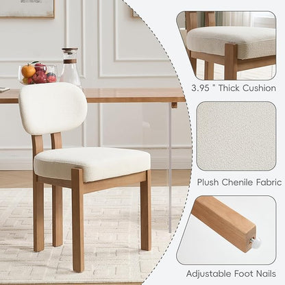 Chenille Dining Chairs Set of 6, Comfy Upholstered Dining Room Chairs Mid Century Modern Farmhouse Fabric Kitchen Chairs with Rubber Wood Legs for Dining Room Kitchen Island Home (Beige)