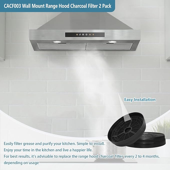 CACF003 Range Hood Charcoal Filter Replacement for Hauslane CIARRA COSMO Wall Mount Range Hood CAS75308 CAS75502 CAS75206P Replacement Carbon Filter for Ductless Ventilation 2 Pack