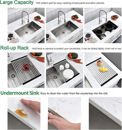 Undermount Kitchen Sink, 28 x 19 Inch Sink Kitchen16 Gauge Stainless Steel Outdoor Laundry Kitchen Sinks Single Bowl