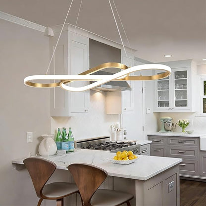 Dimmable Pendant Light for Kitchen Island Lighting,29.53" Modern LED Chandelier, LED Pendant Light with Adjustable Height, Gold Modern Kitchen Chandeliers for Kitchen Island, Dining Room with Remote