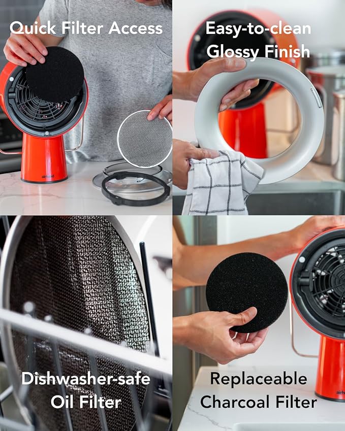 AirHood Wired Range Hood | Portable Kitchen Exhaust Fan with 2 Activated Charcoal Air Filter & Stainless-steel Oil Filter | Easy to Clean - Ideal for Indoor Cooktop Use (Cadmium Orange)