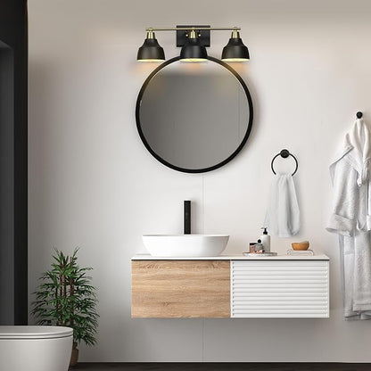 Globe Electric 63000204 5-Piece All-in-One Bathroom Accessory Set, 3-Light Vanity Light, Matte Black & Brass, Towel Bar, Robe Hook, Toilet Paper Holder, Towel Ring, Bath, Bathroom Lights Over Mirror