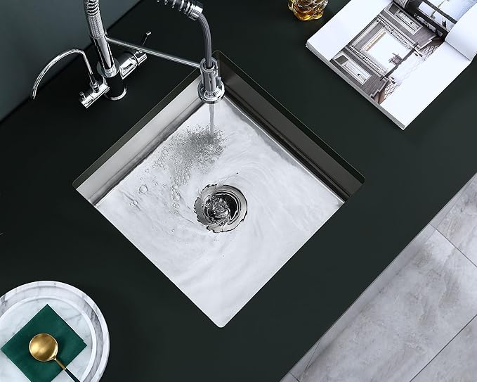MENATT 18 inch Undermount Kitchen Sink, Brushed Stainless Steel Handmade Single Bowl Bar Sink 6inch Deep Basin Bowl, D18"xW18xH6"