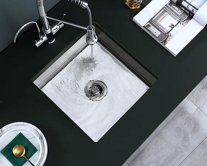 MENATT 18 inch Undermount Kitchen Sink, Brushed Stainless Steel Handmade Single Bowl Bar Sink 6inch Deep Basin Bowl, D18"xW18xH6"