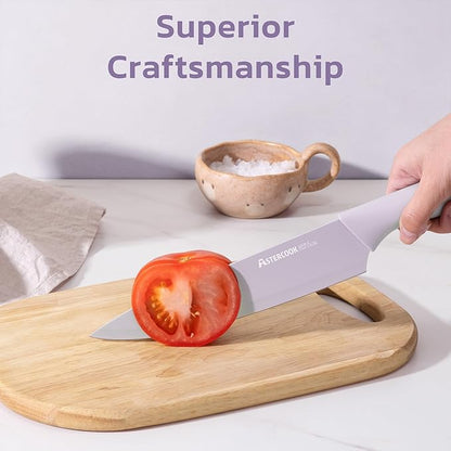 Astercook Knife Set, 13 Pieces Kitchen Knives Set with Healthy Anti-Rust Coating, Dishwasher Safe, Stainless Steel Chef Knife Sets with 6 Blade Guards, Perfect Holiday Gifts for Kitchen Purple