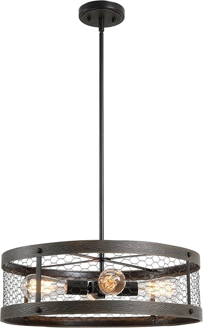 Kenroy Home 94046ORB Cozy 4 Light Pendant with Wood and Oil Rubbed Bronze Finish, Rustic Style, 7" Height, 20.375" Width, 20.375" Depth