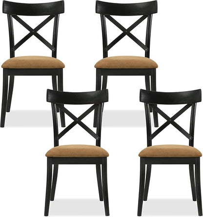 JUSTONE Cross Back Dining Chairs Set of 4, Modern Kitchen Chairs with Hillary Brown Leather Upholstery & Walnut Black Finish, Side Chairs for Dining Room, Kitchen Island, Breakfast Nook