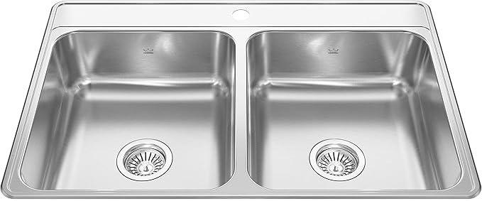 Kindred CDLA3322-7-1N Creemore 33-in LR x 22-in FB x 7-in DP Drop In Double Bowl 1-Hole Stainless Steel Kitchen Sink, 33" x 22"
