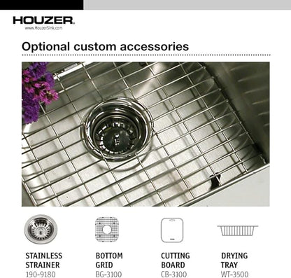 Houzer Glowtone Stainless Steel Kitchen Sink: 33 Inch Drop-in Topmount 4-Hole 50/50 Double Bowl, Durable & Versatile, Essential for Home & Apartment: 3322-9BS4-1