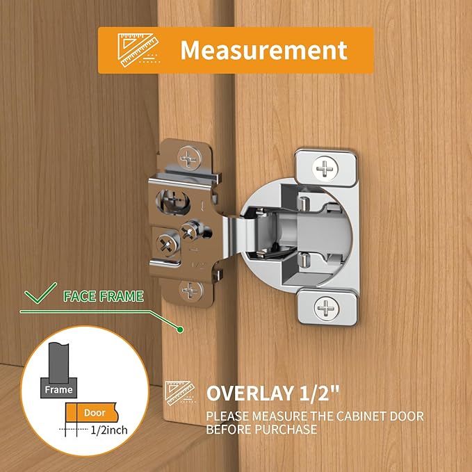 Chibery 2 Pack 1/2" Overlay 3D Soft Close Concealed Hinge, Face Frame Door, Small Angle Slow Close, Self Closing Hidden Satin Nickel, 105° Concealed Stainless Steel Hinges for Kitchen Cabinet Door