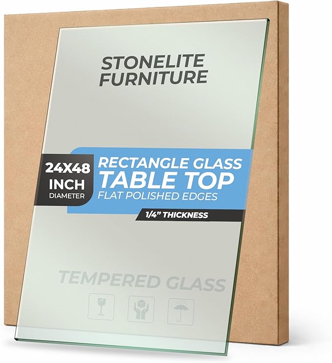 24x48" inch Rectangle Tempered Glass Table Top - 1/4 inch Thickness & Flat Polished Edge - Clear Surface & Scratch Resistant - Ideal for Dining Room, Kitchen, Side, Office, Patio & Coffee Tables