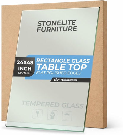 24x48" inch Rectangle Tempered Glass Table Top - 1/4 inch Thickness & Flat Polished Edge - Clear Surface & Scratch Resistant - Ideal for Dining Room, Kitchen, Side, Office, Patio & Coffee Tables