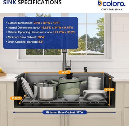 Dcolora 36 Inch Black Kitchen Sink,Drop In Kitchen Sink With Faucet Topmount Large Stainless Steel Workstation Single Bowl Nano Coating Surface Gunmetal Black, DC-SFDOE00006