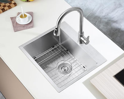 22x18 Inch Drop-In Kitchen Sink, 304 Stainless Steel Single Bowl with Bottom Grid & X-Drain, 9" Deep for Narrow Countertop, Small Kitchen, RV, Bar Sink