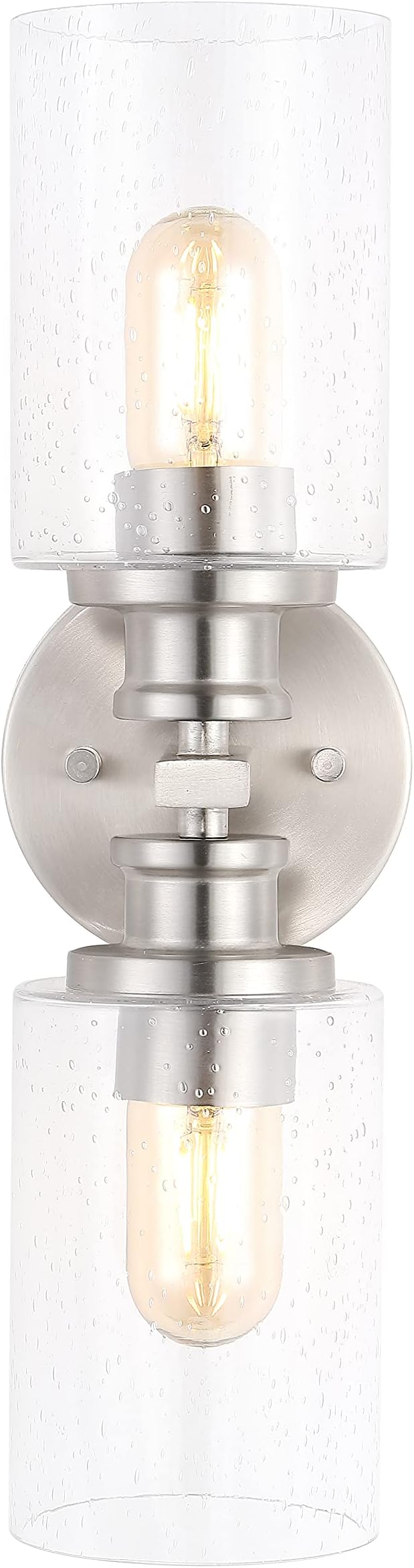 JONATHAN Y 16.5" Nickel 2-Light LED Wall Sconce, Modern Farmhouse Vanity Light with Seeded Glass Shade, Industrial Iron Fixture for Bathroom Mirror, LED Bulbs Included (JYL7577C)