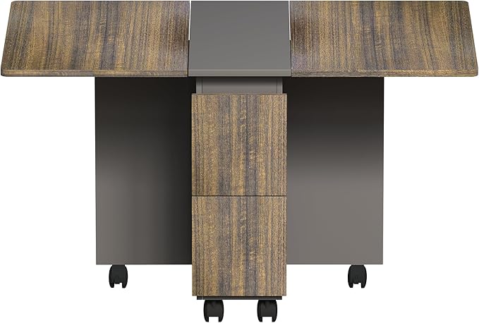 Modern Dining Table with Cabinet, Wood Kitchen Island with 6 Wheels, Multi-Functional/Console Table for Living Room Space Saving Expandable,Brown-MDF