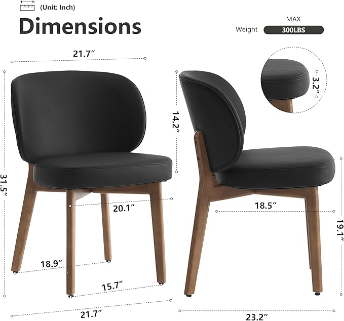 YOUNIKE Dining Chairs Set of 6 Mid Century Modern Kitchen Chair with High Back Faux Leather Upholstered Armless Chair 20" Wide Padded Seat with Wooden Legs for Kitchen Dining Living Room Bedroom Black
