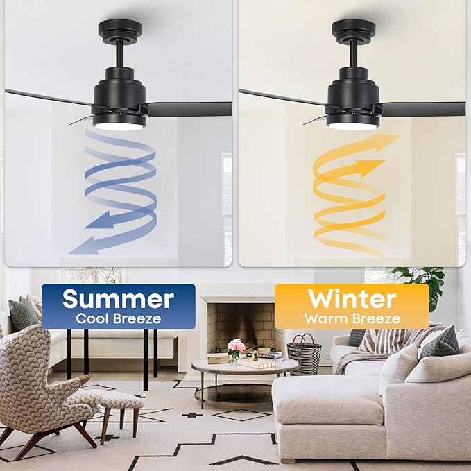 42 Inch Black Ceiling Fans with Lights and Remote/APP, Modern Ceiling Fan for Living Room Outdoor Ceiling Fan 6-Speed Adjustable Reversible DC Motor Timer Noiseless 3CCT Dimmable for Bedroom Office