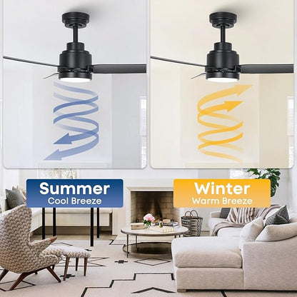 42 Inch Black Ceiling Fans with Lights and Remote/APP, Modern Ceiling Fan for Living Room Outdoor Ceiling Fan 6-Speed Adjustable Reversible DC Motor Timer Noiseless 3CCT Dimmable for Bedroom Office
