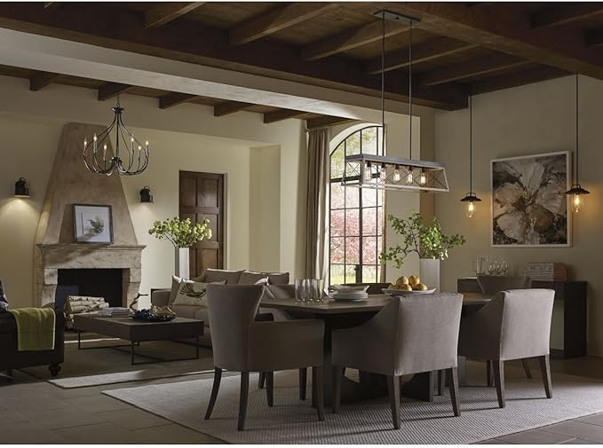 Progress Lighting Briarwood Collection 5-Light Dining Room Light Fixture, Farmhouse Style Modern Chandelier for Kitchen and Dining Room, 38" by 9", Graphite