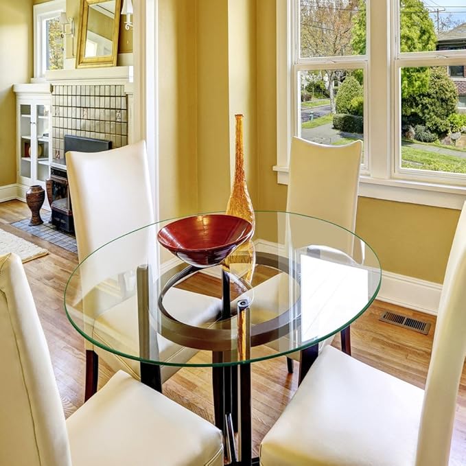 Dulles Glass 37 inch Round Glass Table Top - Tempered - 1/4" Thick Glass Surface, Safe Flat Polished, Multipurpose for Dining Table, Patio, Coffee and End Table