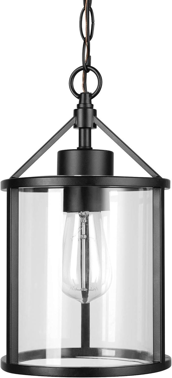 Globe Electric 44619 1-Light Outdoor Pendant, Black, Clear Glass Shade, Bulb Included