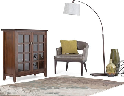 SIMPLIHOME Artisan Storage Cabinet - 38 inch Wide Solid Wood Medium Cabinet in Russet Brown, Transitional Accent Cabinet for Living Room or Dining Room with Glass Doors and Adjustable Shelves