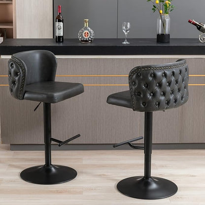 Furniture,Swivel Adjusatble Seat Height, Modern PU Upholstered Bar Stools with The Whole Back Tufted, for Home Pub and Kitchen Island（Dark Gray, Set of 2）