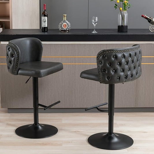 Furniture,Swivel Adjusatble Seat Height, Modern PU Upholstered Bar Stools with The Whole Back Tufted, for Home Pub and Kitchen Island（Dark Gray, Set of 2）