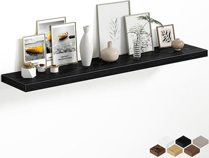 12 Inch Deep Floating Shelves, 60W x 12D Floating Shelf for Books, Rustic Wood Deep Wall Shelves for Home Storage & Display, 1.5" Thicked Shelves for Kitchen, Living Room, Bedroom, Black, 1 Pack